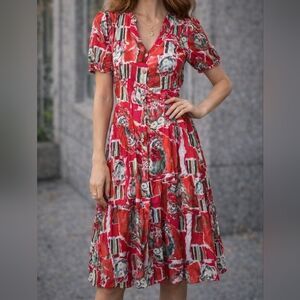 Vintage Floral Red Women's Dress